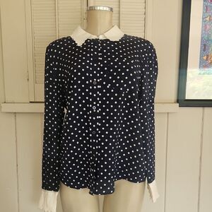 Tory Burch Blue Peter Pan Collar Buttoned Silk Blouse. As Seen On Princess Kate